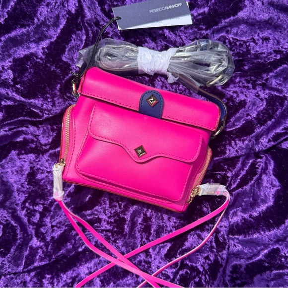 Rebecca Minkoff Fuchsia and Navy Camera Crossbody Bag - Picture 1 of 5
